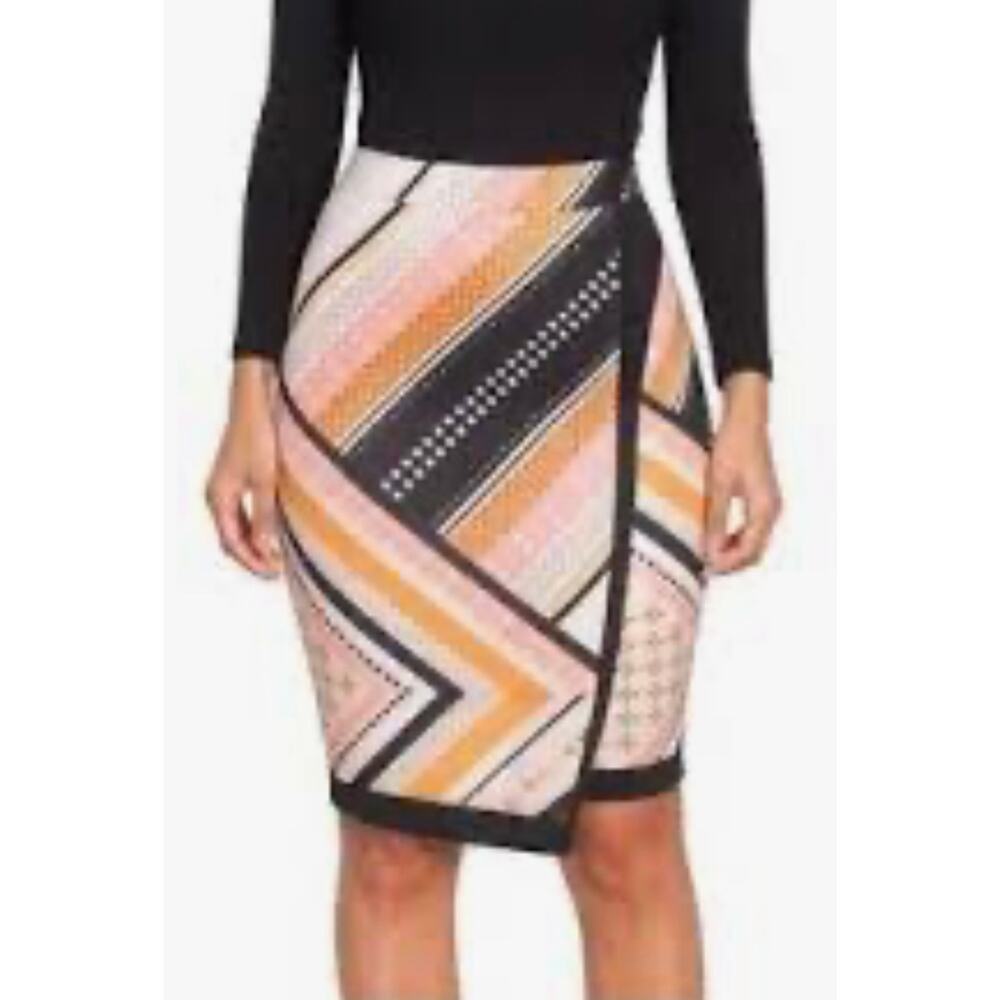 Barr III Women's Geometric Lines Shapes Print Faux Wrap Skirt Size XL Multicolor